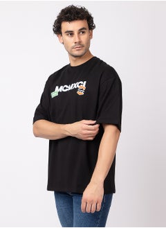 OCTAVE Octave Men's Oversized Graphic Cotton  T-shirt with Back Print,Black  - Image 4
