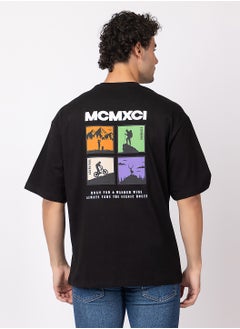 OCTAVE Octave Men's Oversized Graphic Cotton  T-shirt with Back Print,Black  - Image 5