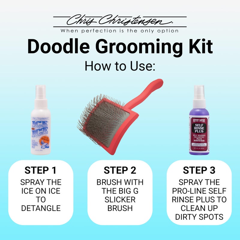 Chris Christensen Grooming Kit for Goldendoodles, Labradoodles, Poodles with Big G Dog Slicker Brush, Ice on Ice Detangling Spray, Pro Line Self Rinse Plus Spray - Image 4