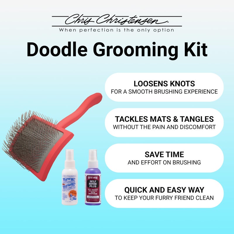 Chris Christensen Grooming Kit for Goldendoodles, Labradoodles, Poodles with Big G Dog Slicker Brush, Ice on Ice Detangling Spray, Pro Line Self Rinse Plus Spray - Image 3
