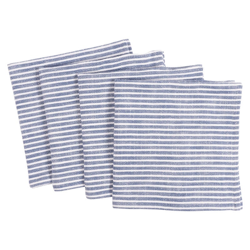KAF Home Monaco Relaxed Casual Farmhouse Napkin  100 Slubbed Cotton 20x20 Inch Cloth Napkins  for Entertaining and Everyday Use Blue Set of 4