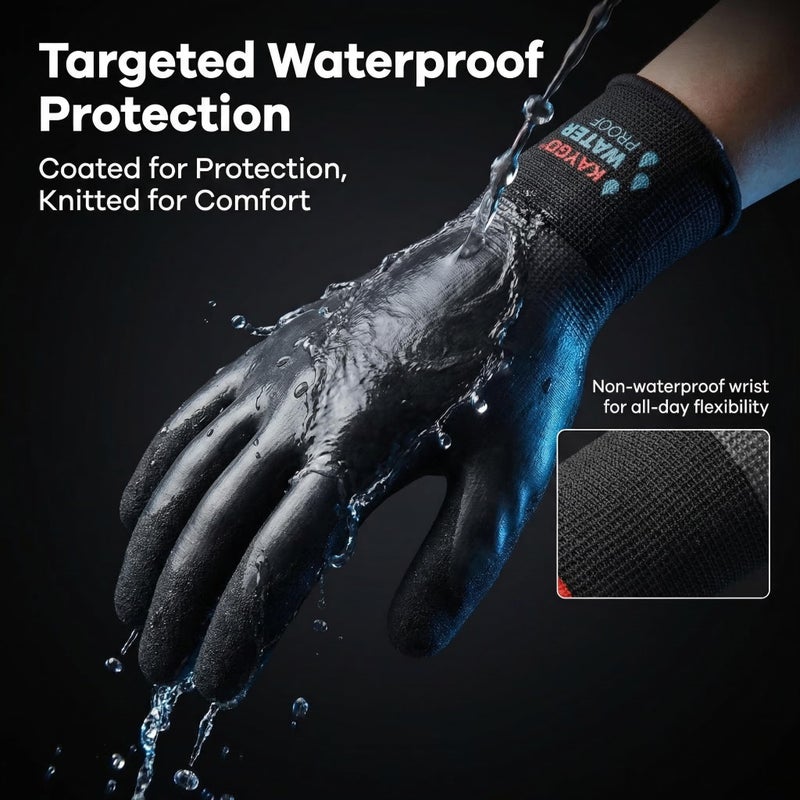 KAYGO Waterproof Work Gloves for Men and Women, Rubber Coated Non-slip Working Gloves for Garden, Outdoor Construction,KG150,Black,L - Image 3