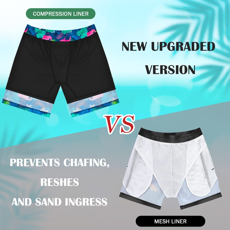 OlyPegic Boys Swim Trunks Size 10-12, Boy Swim Shorts Boy Bathing Suit Swimsuit Kids Swimwear Board Shorts with Boxer Brief Liner Compression Toddler Beach Running Swim Trunks (Flamingo) - Image 3
