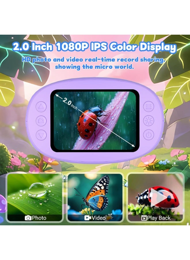 1000X ميكروسكوب محمول للأطفال: ميكروسكوب رقمي جيبي مع شاشة 1080P و2.0''IPS وصور/فيديو - أطقم تعليمية علمية محمولة للفتيات والفتيان - ألعاب STEM هدايا عيد ميلاد للأعمار 3-6 6-12 (بنفسجي) - Image 4