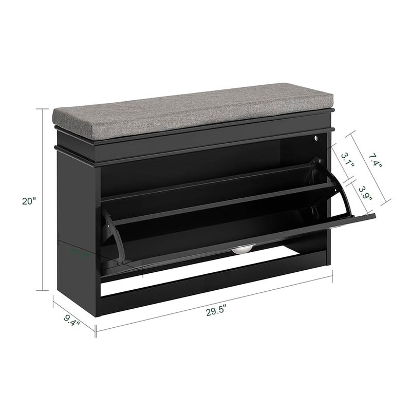 Haotian Black Hallway Shoe Bench, Narrow Shoe Rack Entryway, Small Shoe Cabinet with Flip-Drawer and Seat Cushion, FSR82-K-SCH - Image 3