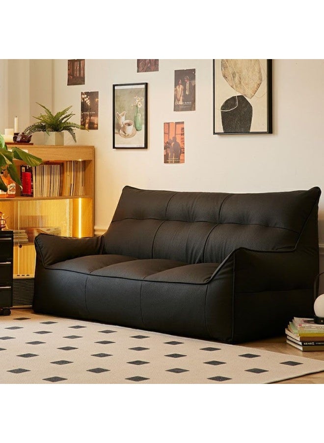 Ripple FURNITURE UAE Homes Modern 3-Seater Leather Sofa, Tufted Upholstery, Living Room Couch, Black - Image 1
