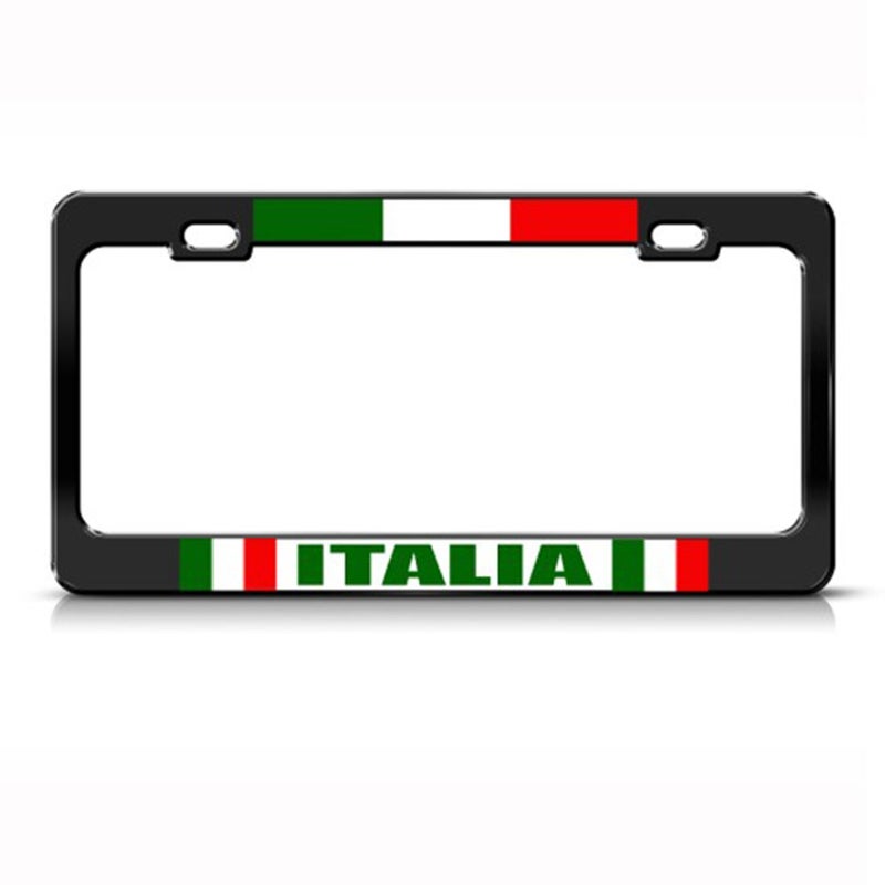 Metal License Plate Frame Italian Flag Italia Country Car Accessories Black 2 Holes