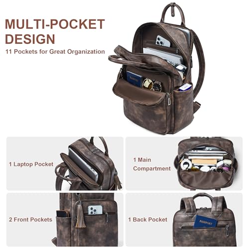 Shrrie Laptop Backpack for Women 15.6 inch Travel Leather Backpack Purse Work Computer Backpacks for Business College Coffee - Image 3