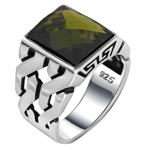 Babylon Silver Men's Solid Genuine 925 Sterling Silver Ring Simulated Peridot Stone Handmade Cuban Link Chain Motif Braided Ring, gift for men (Simulated Peridot, 7) - Image 4