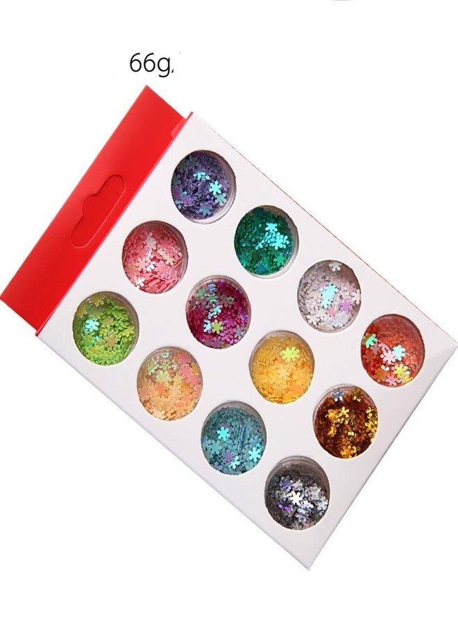 يس ليدي فن تزيين الأظافر، رقاقات ثلجية لامعة، ترتر ثلاثي الأبعاد، رقائق زهور عيد الميلاد، 12 لونًا - Image 4