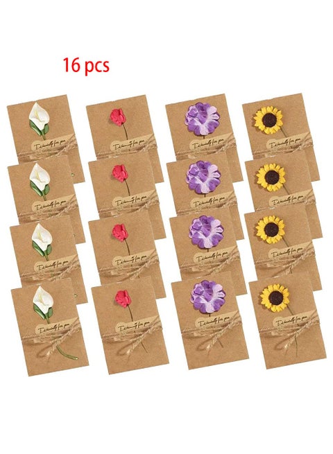 16 Packs Dried Flowers Greeting Card with Envelopes,Brown Retro Kraft Holiday Gift Card,DIY Invitation Wish Card Note Card Thank You Card for Birthday ﻿