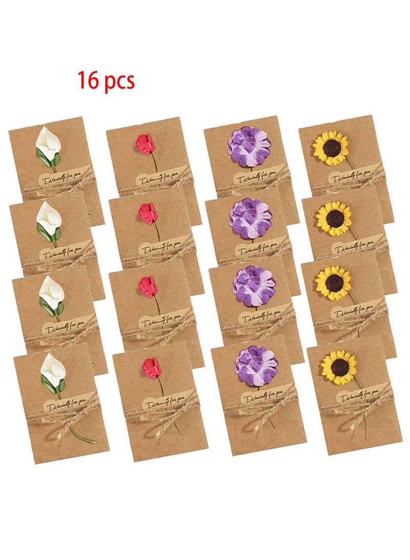 Generic 16 Packs Dried Flowers Greeting Card with Envelopes,Brown Retro Kraft Holiday Gift Card,DIY Invitation Wish Card Note Card Thank You Card for Birthday ﻿  - Image 1