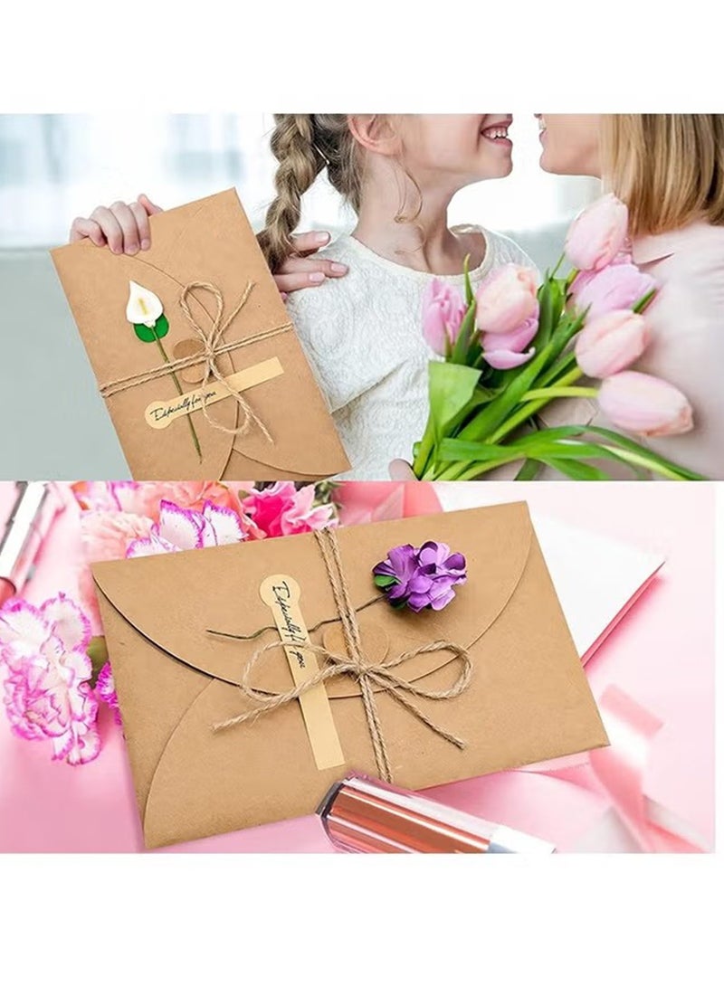 Generic 16 Packs Dried Flowers Greeting Card with Envelopes,Brown Retro Kraft Holiday Gift Card,DIY Invitation Wish Card Note Card Thank You Card for Birthday ﻿  - Image 2