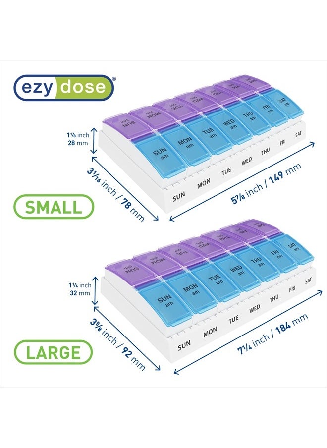 Ezy Dose - Ezy Dose Weekly (7-Day) AM/PM Pill Organizer, Vitamin and Medicine Box, Small Pop-out Compartments, 2 Times a Day, Blue and Purple Lids - Image 1