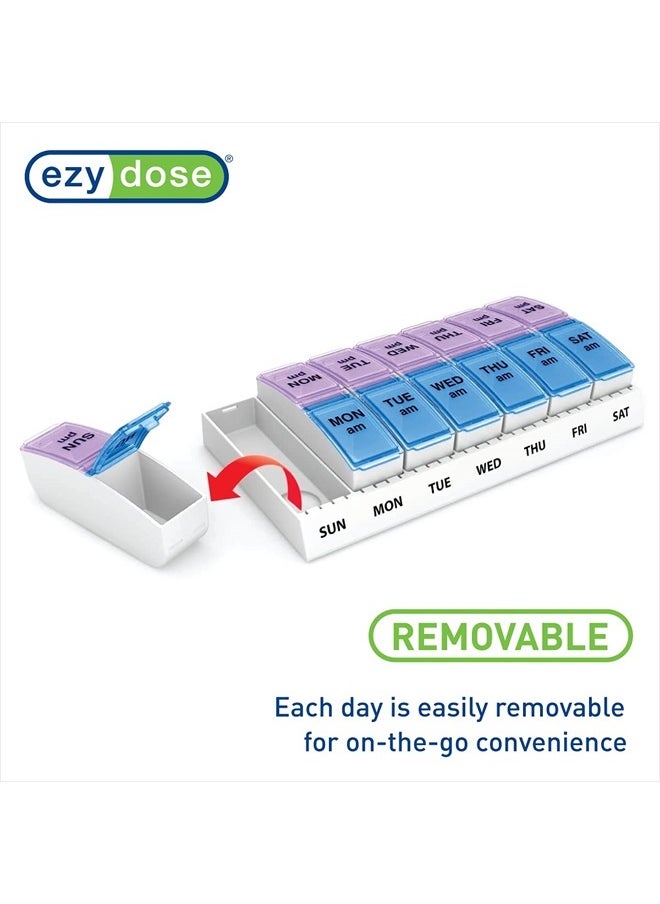 Ezy Dose - Ezy Dose Weekly (7-Day) AM/PM Pill Organizer, Vitamin and Medicine Box, Small Pop-out Compartments, 2 Times a Day, Blue and Purple Lids - Image 1