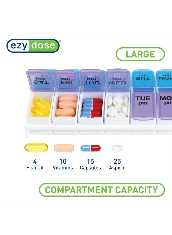Ezy Dose - Ezy Dose Weekly (7-Day) AM/PM Pill Organizer, Vitamin and Medicine Box, Small Pop-out Compartments, 2 Times a Day, Blue and Purple Lids - Image 1