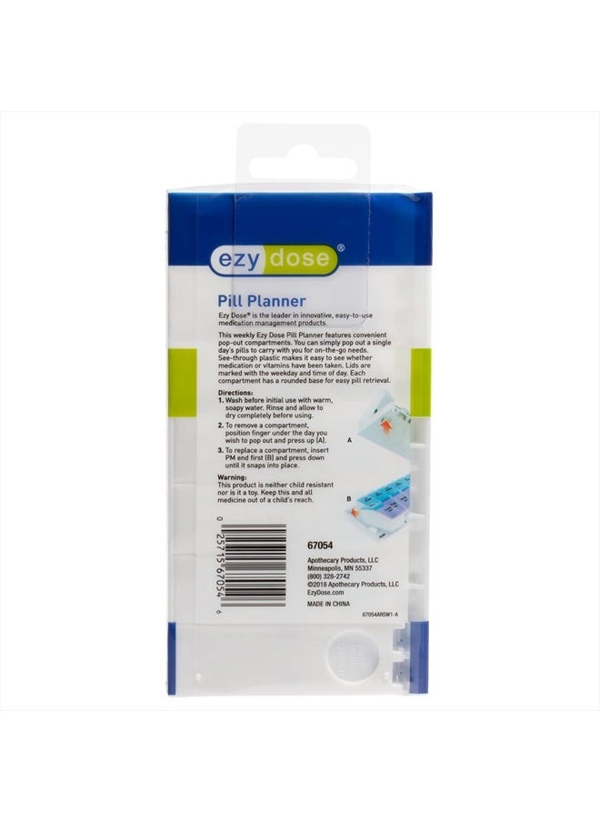 Ezy Dose - Ezy Dose Weekly (7-Day) AM/PM Pill Organizer, Vitamin and Medicine Box, Small Pop-out Compartments, 2 Times a Day, Blue and Purple Lids - Image 1