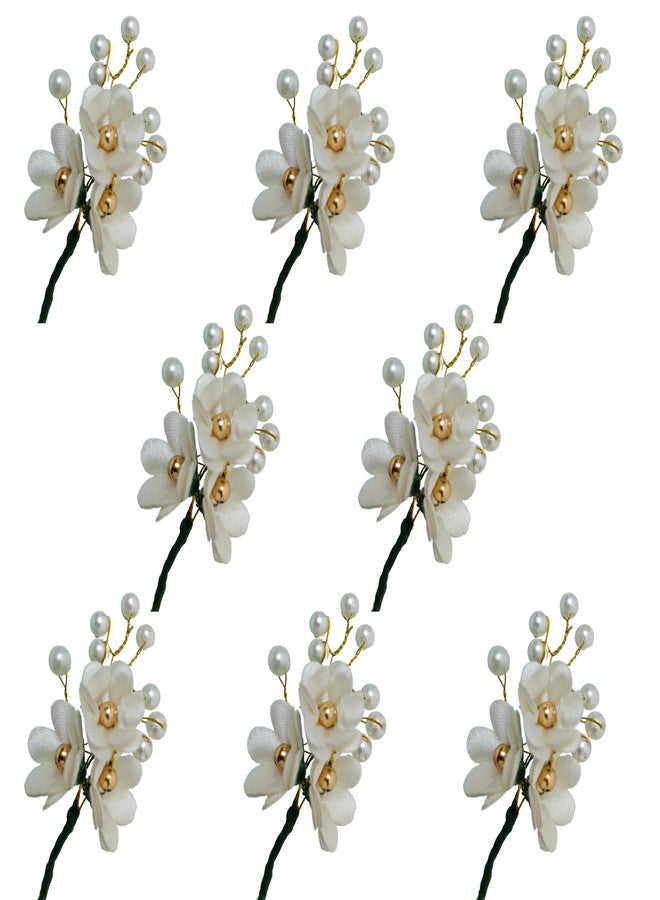 LYF5STAR White Flower Elegant Floral Hair Accessory for Women - Artificial Small Flowers & Pearls, Hair Clip for Weddings, Festivals, and Special Occasions - pack of 8 - Image 1