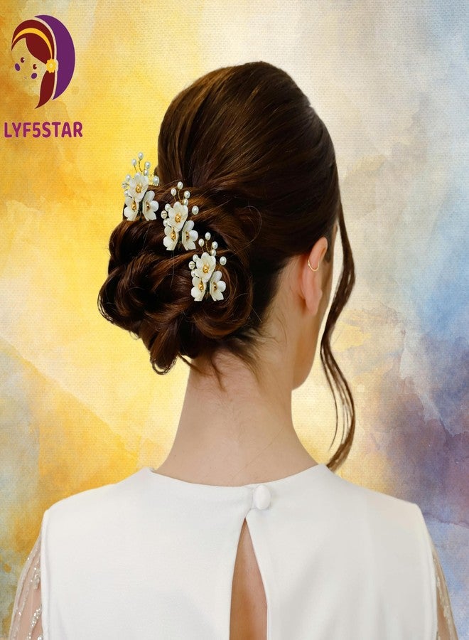LYF5STAR White Flower Elegant Floral Hair Accessory for Women - Artificial Small Flowers & Pearls, Hair Clip for Weddings, Festivals, and Special Occasions - pack of 8 - Image 3