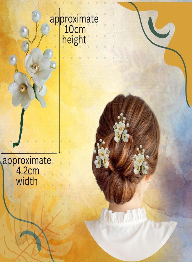 LYF5STAR White Flower Elegant Floral Hair Accessory for Women - Artificial Small Flowers & Pearls, Hair Clip for Weddings, Festivals, and Special Occasions - pack of 8 - Image 2