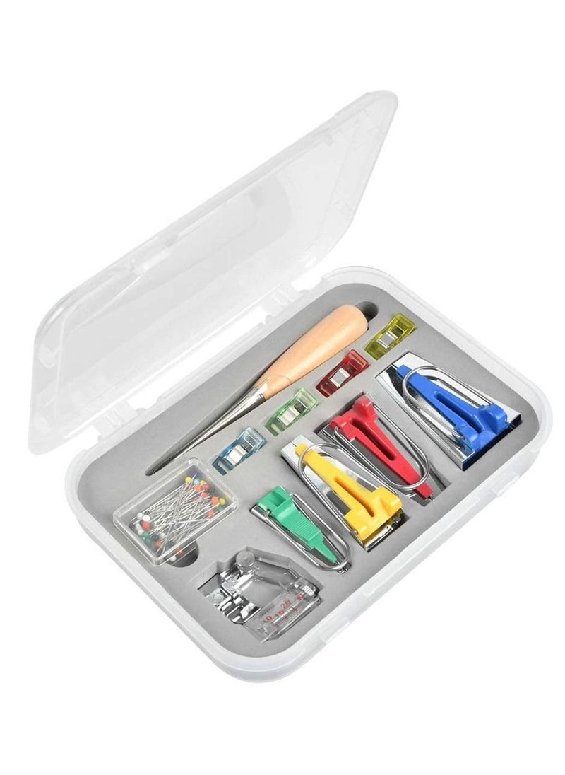 SYOSI Fabric Bias Tape Makers Kit with Sewing Awl, Positioning Pin, Adjustable Binder Clip, Wooden Awl, Foot Press, Practical Bias Tape Maker Set  - Image 1