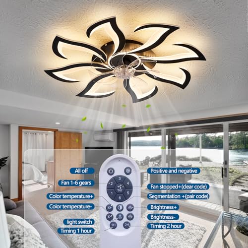 Dalouguan Modern Ceiling Fan with Lights and Remote Control, 32" Black Flush Mount Fan with 3 Light Colors, 6 Speeds, Low Profile for Kitchen and Bedroom - Image 4