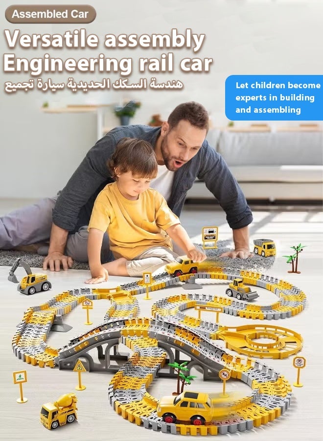 Beauenty DIY kids 324 PCS Children's electric track car toys,Construction Race Tracks Toy,Engineering car rail car set,Little train, children's toy, electric car,electric engineering car changeable DIY assem - Image 1