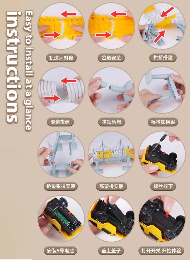 Beauenty DIY kids 324 PCS Children's electric track car toys,Construction Race Tracks Toy,Engineering car rail car set,Little train, children's toy, electric car,electric engineering car changeable DIY assem - Image 3