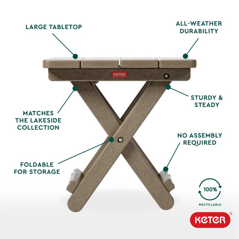 Keter Lakeside Adirondack Deluxe Patio Side Table - Perfect for Outdoor Fire Pit Seating and No Assembly, Weatherwood - Image 3