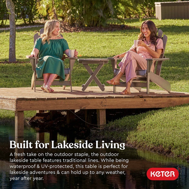 Keter Lakeside Adirondack Deluxe Patio Side Table - Perfect for Outdoor Fire Pit Seating and No Assembly, Weatherwood - Image 2
