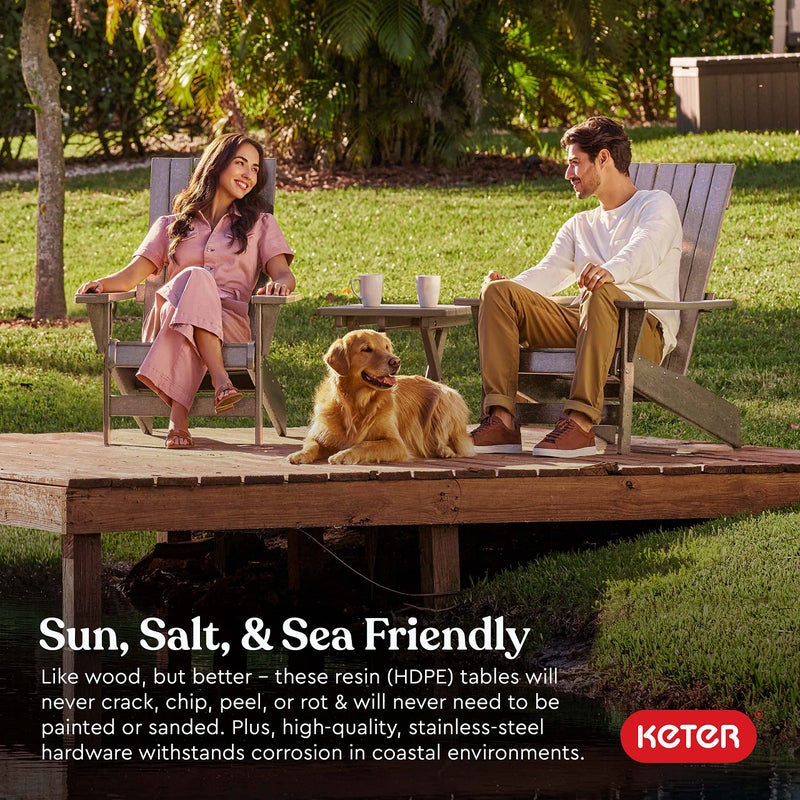Keter Lakeside Adirondack Deluxe Patio Side Table - Perfect for Outdoor Fire Pit Seating and No Assembly, Weatherwood - Image 5