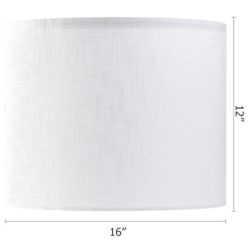 GO&SO White Linen lampshades Large Drum Lamp Shade 16" Top x 16" Bottom x 12" High (Spider) Modern Lamp Shade for Table&Floor Lamp - Lampshades Replacement By GO&SO Assembly Required - Image 2