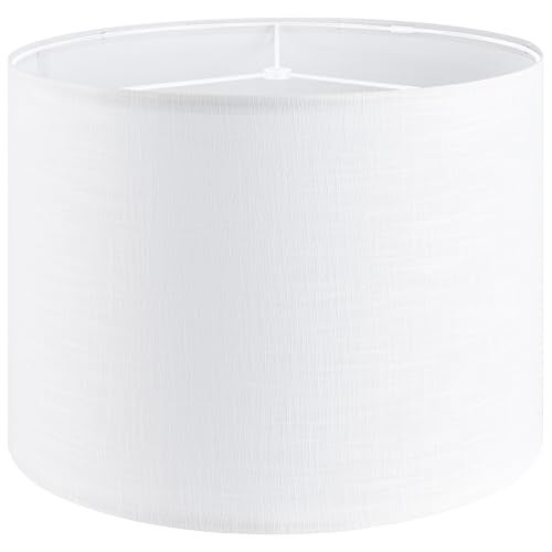 GO&SO White Linen lampshades Large Drum Lamp Shade 16" Top x 16" Bottom x 12" High (Spider) Modern Lamp Shade for Table&Floor Lamp - Lampshades Replacement By GO&SO Assembly Required - Image 1