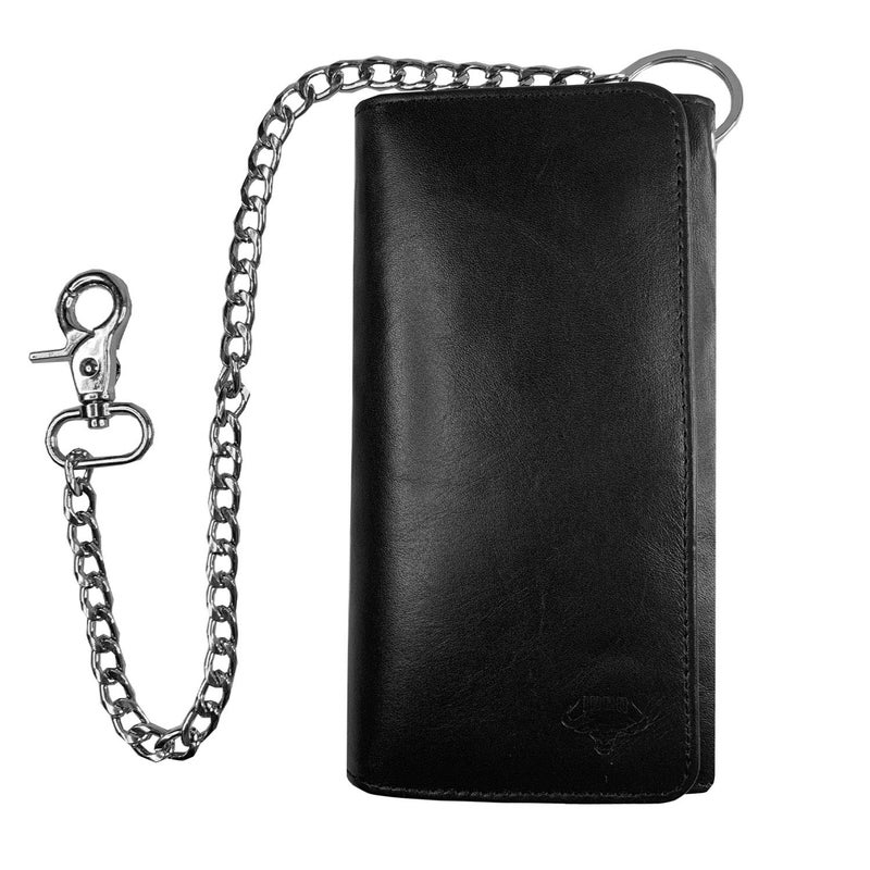 IBRO Motorcycle Chain Wallet for Men â€“ Premium Cowhide Leather, RFID Tri-Fold Biker Wallet with Heavy Duty Chain for Bikers Truckers & Hunters, Credit Card Money Organizer Long Wallet Black - Image 2