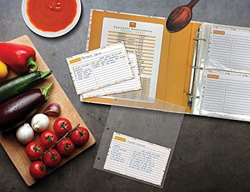 Better Kitchen Products Recipe Binder, 8.5" x 9.5" 3 Ring Binder Organizer Set (with 50 Page Protectors, 100 4" x 6" Recipe Cards & 12 Category Divider Tabs) Black & Gold Montage Design - Image 4