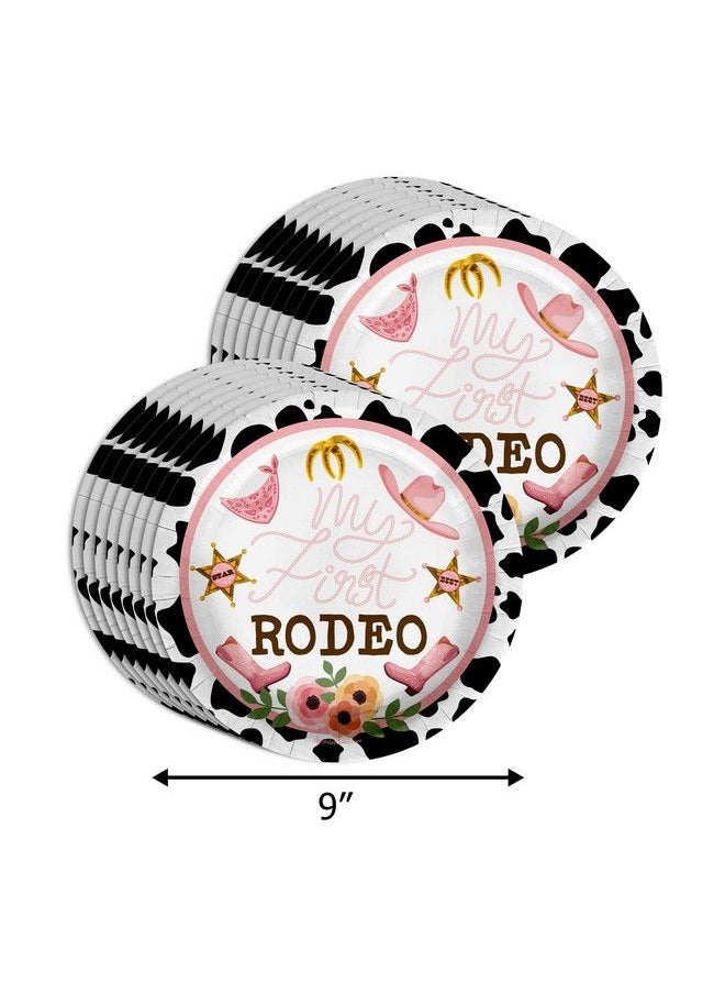 Birthday Galore - Cow Girl Birthday Party Supplies Baby Gir'S 1St Birthday Cow Print Rodeo Tableware Set Includes Paper Plates Napkins Cups Kit For 16 (My First Rodeo Cow Print 64 Piece) - Image 1