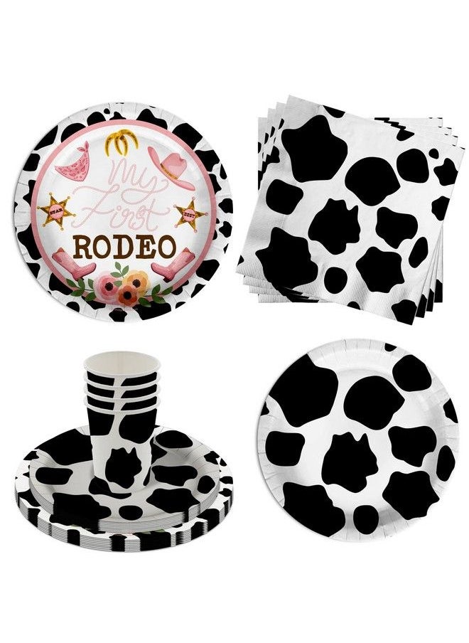 Birthday Galore - Cow Girl Birthday Party Supplies Baby Gir'S 1St Birthday Cow Print Rodeo Tableware Set Includes Paper Plates Napkins Cups Kit For 16 (My First Rodeo Cow Print 64 Piece) - Image 1