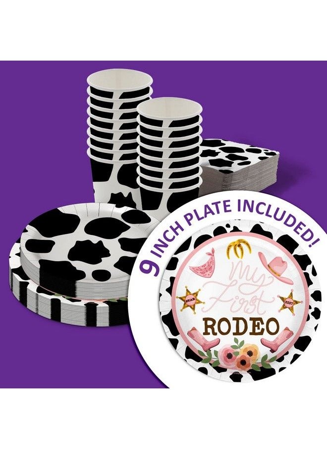 Birthday Galore - Cow Girl Birthday Party Supplies Baby Gir'S 1St Birthday Cow Print Rodeo Tableware Set Includes Paper Plates Napkins Cups Kit For 16 (My First Rodeo Cow Print 64 Piece) - Image 1