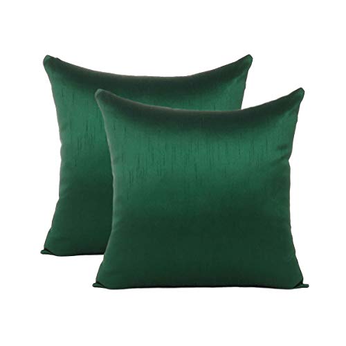 Oussum Cushion Cover Silk Dupion Cushion Case Solid Throw Pillow Covers Soft Pillows Case for Sofa Home Decor 18”X18” (Green) - Image 1