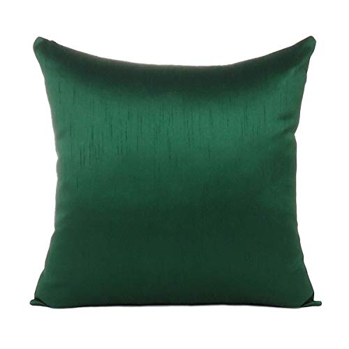 Oussum Cushion Cover Silk Dupion Cushion Case Solid Throw Pillow Covers Soft Pillows Case for Sofa Home Decor 18”X18” (Green) - Image 2