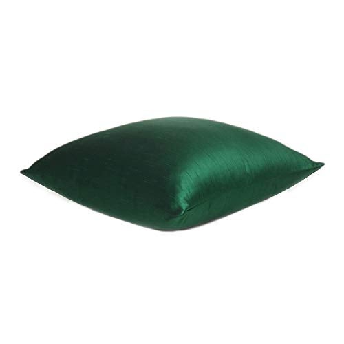 Oussum Cushion Cover Silk Dupion Cushion Case Solid Throw Pillow Covers Soft Pillows Case for Sofa Home Decor 18”X18” (Green) - Image 3