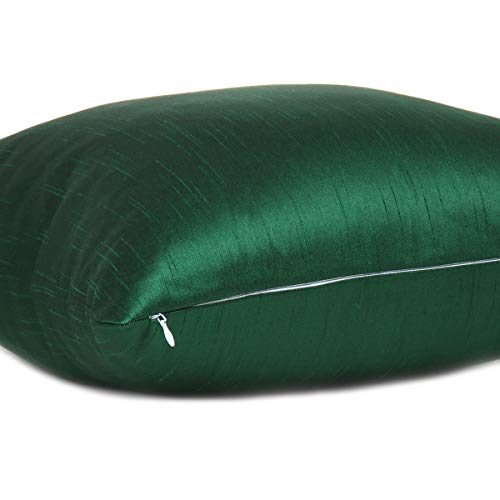 Oussum Cushion Cover Silk Dupion Cushion Case Solid Throw Pillow Covers Soft Pillows Case for Sofa Home Decor 18”X18” (Green) - Image 4
