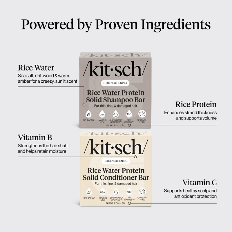 Kitsch Rice Water Protein Solid Shampoo and Conditioner Set for Hair Growth - Strengthening Hair Care Duo w/Rice Protein & Vitamins for Damage Repair - Paraben, Sulfate & Silicone Free, Made in USA - Image 5