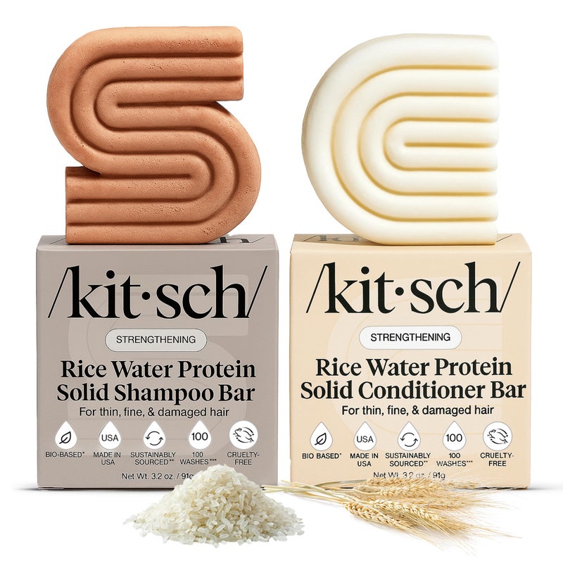 Kitsch Rice Water Protein Solid Shampoo and Conditioner Set for Hair Growth - Strengthening Hair Care Duo w/Rice Protein & Vitamins for Damage Repair - Paraben, Sulfate & Silicone Free, Made in USA - Image 1