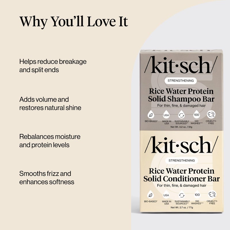 Kitsch Rice Water Protein Solid Shampoo and Conditioner Set for Hair Growth - Strengthening Hair Care Duo w/Rice Protein & Vitamins for Damage Repair - Paraben, Sulfate & Silicone Free, Made in USA - Image 4