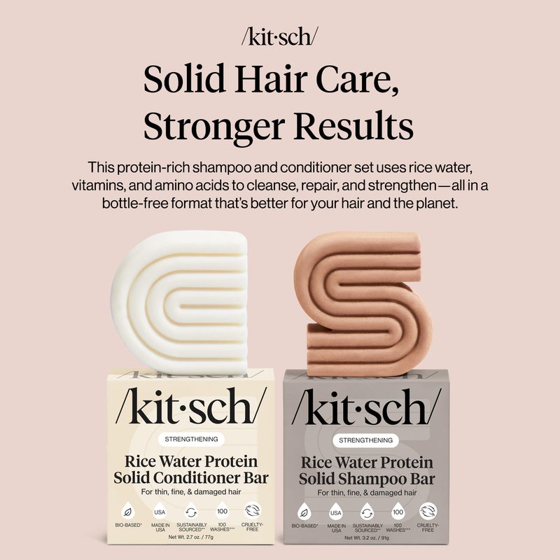 Kitsch Rice Water Protein Solid Shampoo and Conditioner Set for Hair Growth - Strengthening Hair Care Duo w/Rice Protein & Vitamins for Damage Repair - Paraben, Sulfate & Silicone Free, Made in USA - Image 3