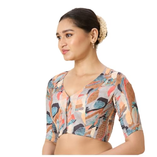 Studio Shringaar Women's Cotton Picasso Print Side Stretch (Smocked) Readymade Saree Blouse (Multicolor, 34) - Image 1