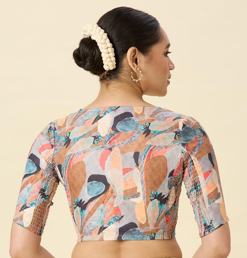 Studio Shringaar Women's Cotton Picasso Print Side Stretch (Smocked) Readymade Saree Blouse (Multicolor, 34) - Image 4