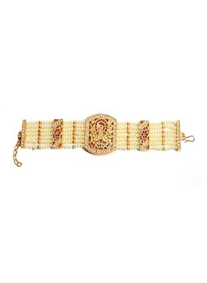 Bhumi Creation Elegant Gold Plated Jadau Bracelet for Women (Gold White, Free Size) - Image 1
