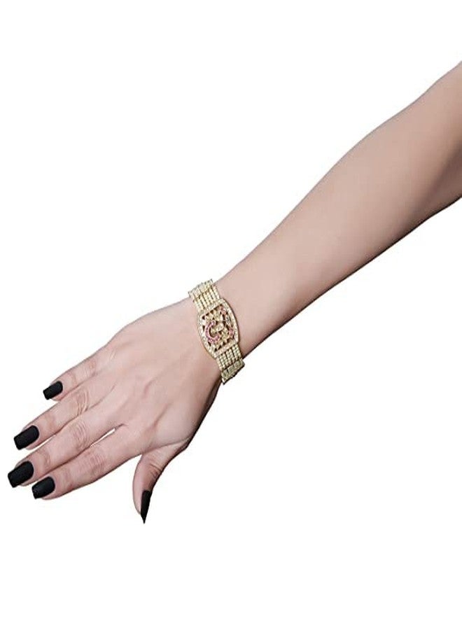 Bhumi Creation Elegant Gold Plated Jadau Bracelet for Women (Gold White, Free Size) - Image 3